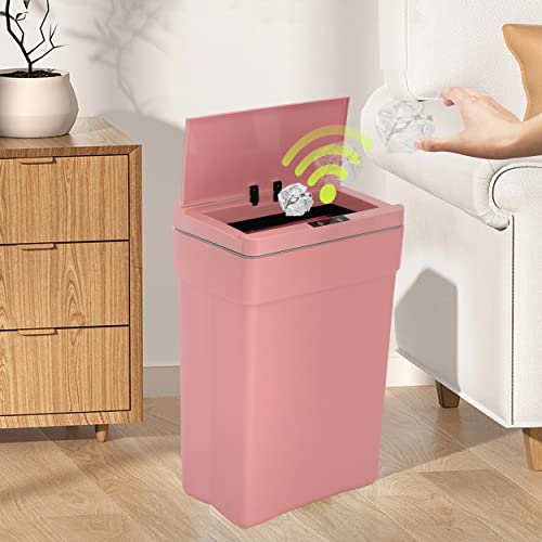 BLKMTY Trash Can 13 Gallon Trash Cans 50 Liter Kitchen Trash Can with Lid Plastic Garbage Can Automatic Garbage Bin Touchless Trash Bin for Office Bathroom Rubbish Can Auto Waste Bin, Pink