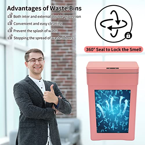 BLKMTY Trash Can 13 Gallon Trash Cans 50 Liter Kitchen Trash Can with Lid Plastic Garbage Can Automatic Garbage Bin Touchless Trash Bin for Office Bathroom Rubbish Can Auto Waste Bin, Pink