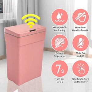 BLKMTY Trash Can 13 Gallon Trash Cans 50 Liter Kitchen Trash Can with Lid Plastic Garbage Can Automatic Garbage Bin Touchless Trash Bin for Office Bathroom Rubbish Can Auto Waste Bin, Pink