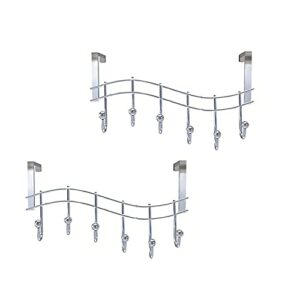 tsy tool pack of 2 over the door rack with hooks, 6 hangers for towels coats clothes robes ties hats, bathroom closet extra long gauge steel space saver mudroom organizer