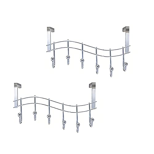 TSY TOOL Pack of 2 Over The Door Rack with Hooks, 6 Hangers for Towels Coats Clothes Robes Ties Hats, Bathroom Closet Extra Long Gauge Steel Space Saver Mudroom Organizer