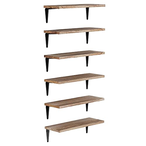 Wallniture Arras Floating Shelves for Wall, 17"x6" Wall Bookshelves & Storage Shelves Living Room Decor, Bedroom, Home Office Organization Burnt Finish Set of 6