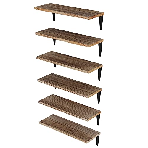 Wallniture Arras Floating Shelves for Wall, 17"x6" Wall Bookshelves & Storage Shelves Living Room Decor, Bedroom, Home Office Organization Burnt Finish Set of 6