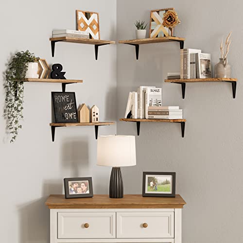 Wallniture Arras Floating Shelves for Wall, 17"x6" Wall Bookshelves & Storage Shelves Living Room Decor, Bedroom, Home Office Organization Burnt Finish Set of 6