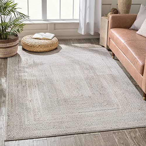 Well Woven Raggi Vintage Neutral Ivory Chindi Braided Pattern Area Rug (5'3" x 7'3")