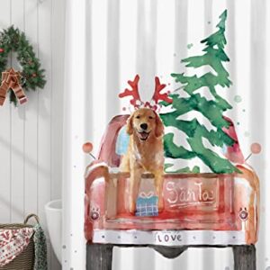 SUMGAR Christmas Shower Curtain for Bathroom Tree Holiday Fabric Cloth Winter Funny Dog Red Truck Shower Curtains Set with Hooks 72 x 72 inch