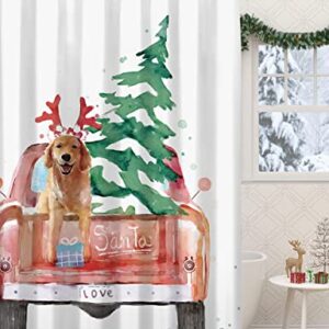 SUMGAR Christmas Shower Curtain for Bathroom Tree Holiday Fabric Cloth Winter Funny Dog Red Truck Shower Curtains Set with Hooks 72 x 72 inch