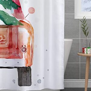 SUMGAR Christmas Shower Curtain for Bathroom Tree Holiday Fabric Cloth Winter Funny Dog Red Truck Shower Curtains Set with Hooks 72 x 72 inch