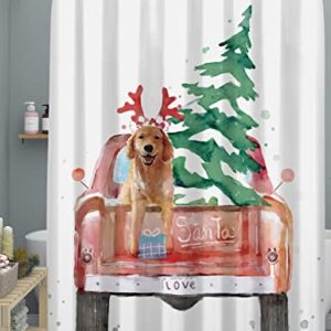SUMGAR Christmas Shower Curtain for Bathroom Tree Holiday Fabric Cloth Winter Funny Dog Red Truck Shower Curtains Set with Hooks 72 x 72 inch
