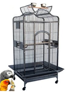 extra large elegant open dome top with play wooden perch stand bird parrot cage for macaw cockatoo african grey (35.25 x 29.5 x 62h inches, black vein)