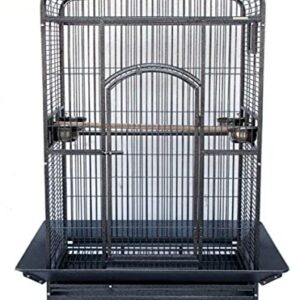Extra Large Elegant Open Dome Top with Play Wooden Perch Stand Bird Parrot Cage for Macaw Cockatoo African Grey (35.25 x 29.5 x 62H Inches, Black Vein)