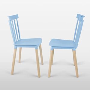 Simpol Home DSW Armless Modern Plastic Chairs with Wood Legs for Living, Bedroom, Kitchen, Dining,Lounge Waiting Room, Restaurants, Cafes, Set of 4, Blue Light