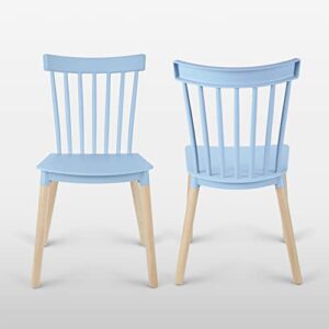 Simpol Home DSW Armless Modern Plastic Chairs with Wood Legs for Living, Bedroom, Kitchen, Dining,Lounge Waiting Room, Restaurants, Cafes, Set of 4, Blue Light