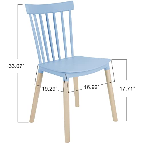 Simpol Home DSW Armless Modern Plastic Chairs with Wood Legs for Living, Bedroom, Kitchen, Dining,Lounge Waiting Room, Restaurants, Cafes, Set of 4, Blue Light