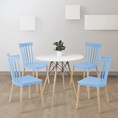 Simpol Home DSW Armless Modern Plastic Chairs with Wood Legs for Living, Bedroom, Kitchen, Dining,Lounge Waiting Room, Restaurants, Cafes, Set of 4, Blue Light