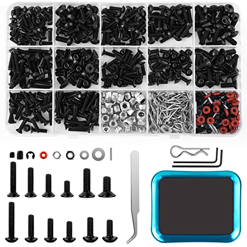 220Pcs RC Screw Kit,RC Car Tool Kit with Wrench and Magnetic Screw Tray for 1:8 1:10 1:12 1:16 Traxas Axial Redcat HSP HPI Arrma Losi Scale RC Cars