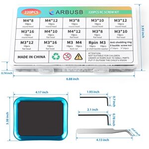 220Pcs RC Screw Kit,RC Car Tool Kit with Wrench and Magnetic Screw Tray for 1:8 1:10 1:12 1:16 Traxas Axial Redcat HSP HPI Arrma Losi Scale RC Cars