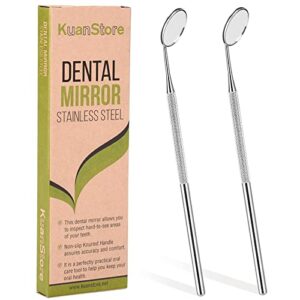 dental mirror stainless steel with handle 6.5", dentist tool for teeth cleaning plaque, mouth inspection, lash extension mirror, eyelash extensions dental mirror inspect instrument makeup - pack of 2