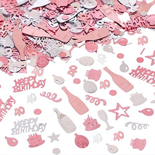 40th Birthday Confetti Rose Gold Number 40 Happy Birthday Party Confetti Metallic Foil Balloon Star Birthday Cake Table Scatter Confetti for 40 Birthday Party Anniversary Celebration Decorations