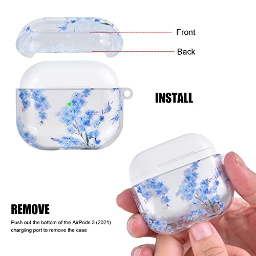 Airpods 3 Case Cover, QINGQING Compatible with Protective Clear Floral Case Cover with Keychain Airpods 3rd Generation Charging Case (2021 Released), Shockproof and Skin-Friendly, Front LED Visible