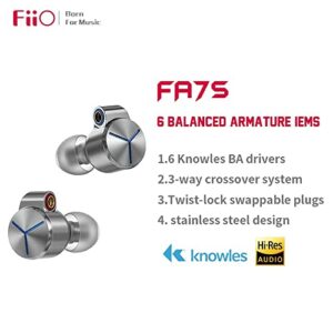 FiiO FA7S Earphones Headphone Wired High Resolution Swappable Plugs MMCX 6BA in-Ear Monitor for Smartphone/PC(Silver)