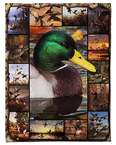 Duck Hunting Beautiful Mallard Blanket - Fleece Sherpa Blanket - Camo Hunting Blanket and Throw Full Size 60x80 for Sofa, Bed, Outdoor from Son Daughter to Mother Father Birthday Christmas