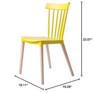 Simpol Home DSW Armless Modern Plastic Chairs with Wood Legs for Living, Bedroom, Kitchen, Dining,Lounge Waiting Room, Restaurants, Cafes, Set of 4, Yellow