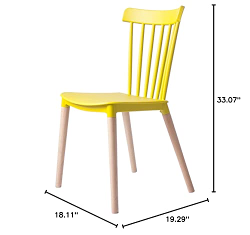 Simpol Home DSW Armless Modern Plastic Chairs with Wood Legs for Living, Bedroom, Kitchen, Dining,Lounge Waiting Room, Restaurants, Cafes, Set of 4, Yellow