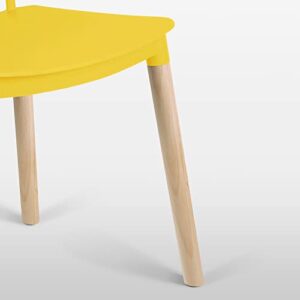 Simpol Home DSW Armless Modern Plastic Chairs with Wood Legs for Living, Bedroom, Kitchen, Dining,Lounge Waiting Room, Restaurants, Cafes, Set of 4, Yellow