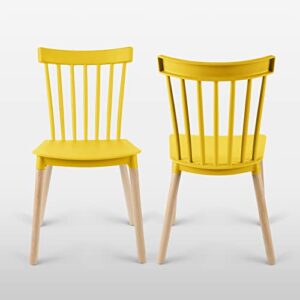 Simpol Home DSW Armless Modern Plastic Chairs with Wood Legs for Living, Bedroom, Kitchen, Dining,Lounge Waiting Room, Restaurants, Cafes, Set of 4, Yellow