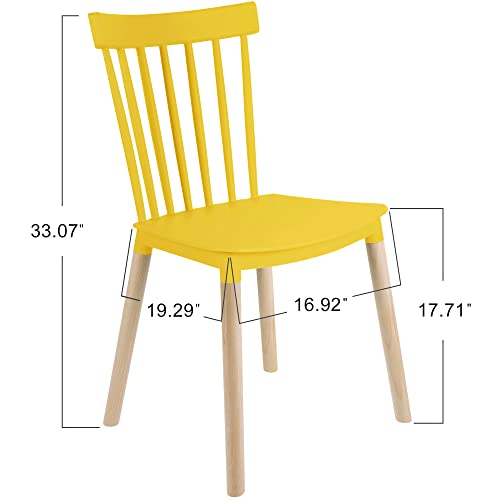 Simpol Home DSW Armless Modern Plastic Chairs with Wood Legs for Living, Bedroom, Kitchen, Dining,Lounge Waiting Room, Restaurants, Cafes, Set of 4, Yellow