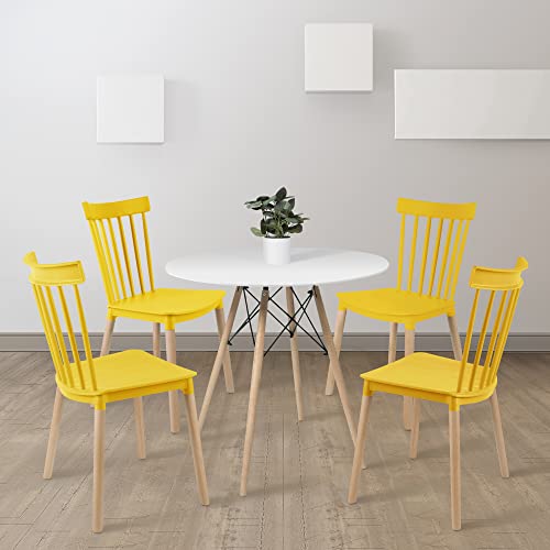 Simpol Home DSW Armless Modern Plastic Chairs with Wood Legs for Living, Bedroom, Kitchen, Dining,Lounge Waiting Room, Restaurants, Cafes, Set of 4, Yellow