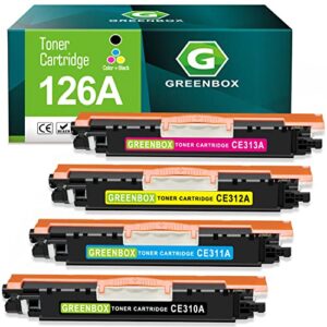greenbox remanufactured 126a toner cartridge replacement for hp 126a ce310a ce311a ce312a ce313a for hp laserjet pro 100 color mfp m175 m275 cp1025nw printer (1 black 1 cyan 1 yellow 1 magenta)
