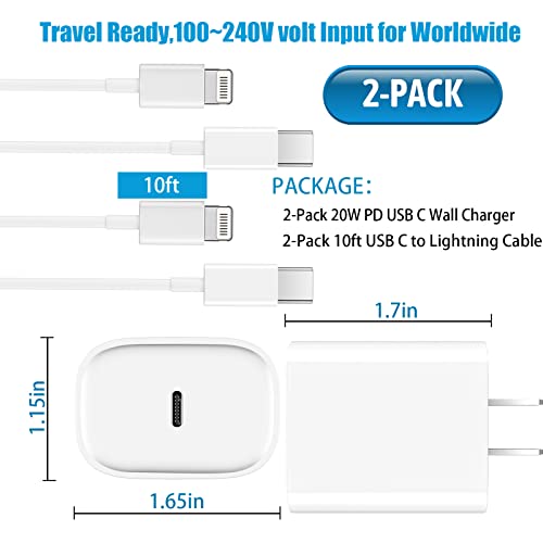 iPhone 14 13 12 11 Fast Charger [MFi Certified],10FT Long Fast Charging Lightning Cable with 20W USB C Charger Block for iPhone 14/14 Pro Max/13/13 Pro Max/12/12 Pro Max/11/11Pro/XS/Max/XR/X,iPad