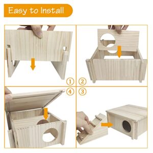 Fhiny Wooden Hamster Hideout for Small Animal, Gerbils Chamber Hut with Ladder Habitats Decor, Maze Climbing Toys for Dwarf Syrian Hamsters Mice and Other Small Pets