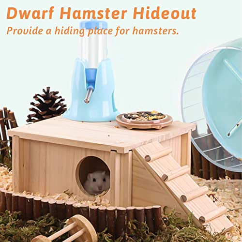 Fhiny Wooden Hamster Hideout for Small Animal, Gerbils Chamber Hut with Ladder Habitats Decor, Maze Climbing Toys for Dwarf Syrian Hamsters Mice and Other Small Pets
