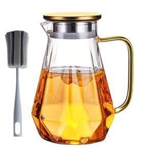 glass pitcher, water pitcher with lid and spout, glass water pitcher and 1 cleaning brush，cold and hot water carafe，ice tea maker for homemade juice&iced tea (a-2000ml)
