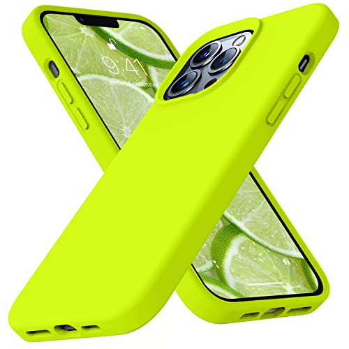 Ktele Compatible with iPhone 13 Pro Max Case Premium Liquid Silicone with [Soft Anti-Scratch Microfiber Lining] Gel Rubber Full-Body Bumper Protection Case for iPhone 13 Pro Max - Fluorescent Green