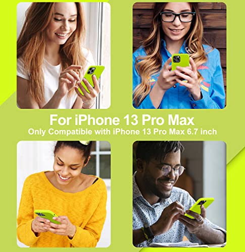 Ktele Compatible with iPhone 13 Pro Max Case Premium Liquid Silicone with [Soft Anti-Scratch Microfiber Lining] Gel Rubber Full-Body Bumper Protection Case for iPhone 13 Pro Max - Fluorescent Green