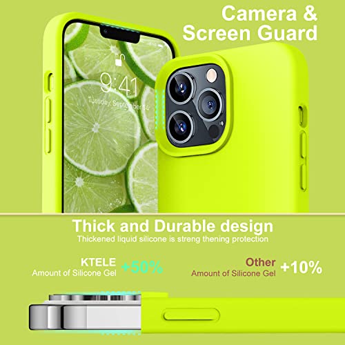 Ktele Compatible with iPhone 13 Pro Max Case Premium Liquid Silicone with [Soft Anti-Scratch Microfiber Lining] Gel Rubber Full-Body Bumper Protection Case for iPhone 13 Pro Max - Fluorescent Green