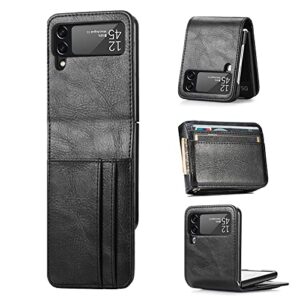zcdaye wallet case for samsung galaxy z flip 3 case, samsung z flip 3 5g (2021) case, z flip 3 leather case with card holder-black