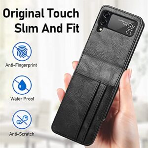 ZCDAYE Wallet Case for Samsung Galaxy Z Flip 3 Case, Samsung Z Flip 3 5G (2021) Case, Z Flip 3 Leather case with Card Holder-Black