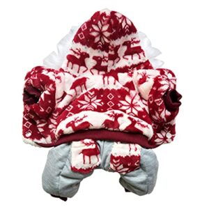 FLAdorepet Fleece Dog Winter Jacket Coat with Fur Collar, Snowflake Elk Christmas Puppy Cat Pet Jumpsuit Costume Clothes for Small Dog (X-Large, Red)