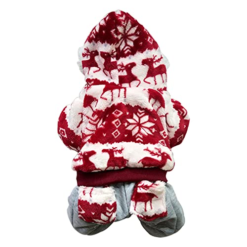 FLAdorepet Fleece Dog Winter Jacket Coat with Fur Collar, Snowflake Elk Christmas Puppy Cat Pet Jumpsuit Costume Clothes for Small Dog (X-Large, Red)