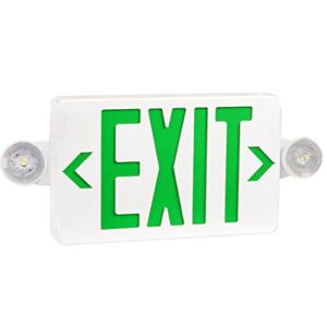 ostek green led exit sign with emergency lights, two led adjustable head emergency exit lights with battery backup, dual led lamp abs fire resistance ul-listed 120-277v (1)