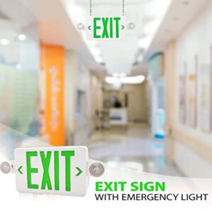 OSTEK Green LED Exit Sign with Emergency Lights, Two LED Adjustable Head Emergency Exit Lights with Battery Backup, Dual LED Lamp ABS Fire Resistance UL-Listed 120-277V (1)