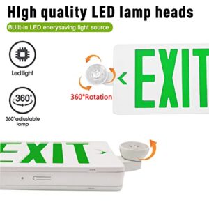 OSTEK Green LED Exit Sign with Emergency Lights, Two LED Adjustable Head Emergency Exit Lights with Battery Backup, Dual LED Lamp ABS Fire Resistance UL-Listed 120-277V (1)