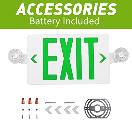 OSTEK Green LED Exit Sign with Emergency Lights, Two LED Adjustable Head Emergency Exit Lights with Battery Backup, Dual LED Lamp ABS Fire Resistance UL-Listed 120-277V (1)