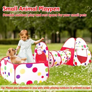 Fhiny Small Animal Playpen, Breathable Pop Open Portable Tent Rabbit Connect Tunnel Foldable Pet Exercise Enclosure Hiding Training Toys for Puppy Kitten Chinchilla Hamster Gerbils Guinea Pig (Red)