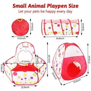 Fhiny Small Animal Playpen, Breathable Pop Open Portable Tent Rabbit Connect Tunnel Foldable Pet Exercise Enclosure Hiding Training Toys for Puppy Kitten Chinchilla Hamster Gerbils Guinea Pig (Red)